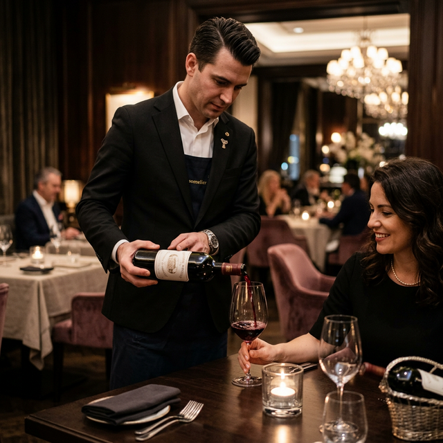 Weinbegleitung und Speisen auf einem Restauranttisch